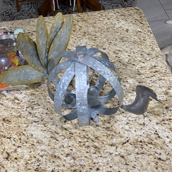 Galvanized Farmhouse Foldable Turkey Pumpkin Candle Holder Thanksgiving Decor - Picture 1 of 10